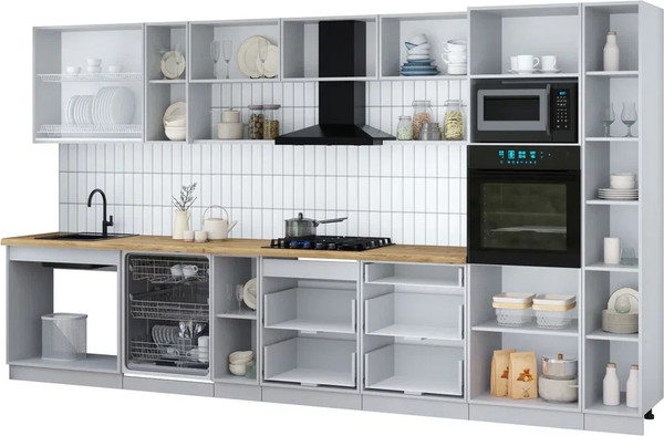 Изображение товара Кухонный гарнитур Интерлиния Мила Gloss 3.8-ПМ1 (асфальт глянец/белый глянец/белый гранит)