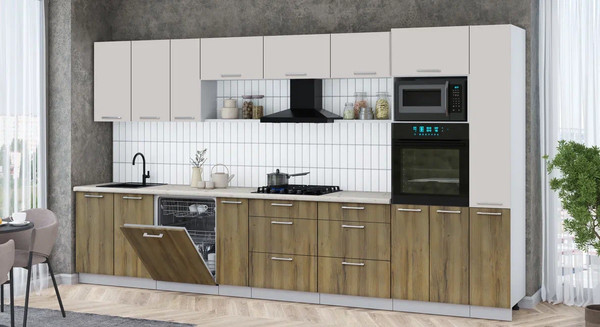 Изображение товара Кухонный гарнитур Интерлиния Мила Gloss 3.8-ПМ1 (дуб вотан/кашемир/бискайская сосна)