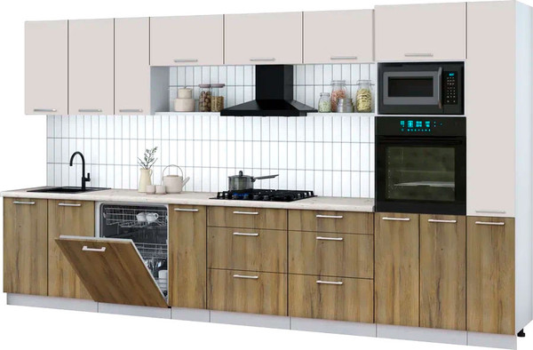 Изображение товара Кухонный гарнитур Интерлиния Мила Gloss 3.8-ПМ1 (дуб вотан/кашемир/бискайская сосна)