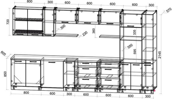 Изображение товара Кухонный гарнитур Интерлиния Мила Gloss 3.8-ПМ1 (дуб вотан/черный глянец/дуб бунратти)