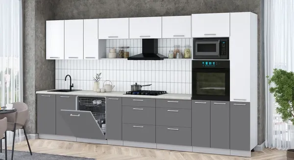 Изображение товара Кухонный гарнитур Интерлиния Мила Gloss 3.8-ПМ1 (серый/белый/опал светлый)