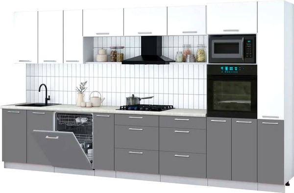 Изображение товара Кухонный гарнитур Интерлиния Мила Gloss 3.8-ПМ1 (серый/белый/опал светлый)