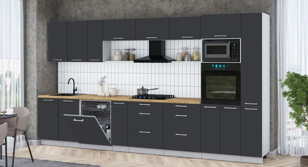 Изображение товара Кухонный гарнитур Интерлиния Мила Gloss 3.8-ПМ1 (пепел/пепел/дуб бунратти)