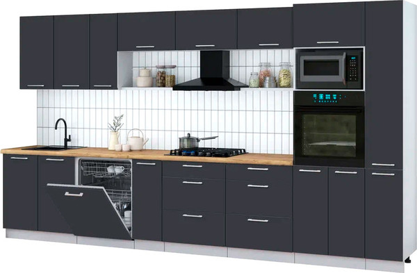 Изображение товара Кухонный гарнитур Интерлиния Мила Gloss 3.8-ПМ1 (пепел/пепел/дуб бунратти)