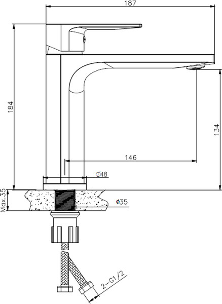 Изображение товара Умывальник со смесителем Lauter 21441B + Reef 21CK678BS с сифоном 21635B (черный матовый)