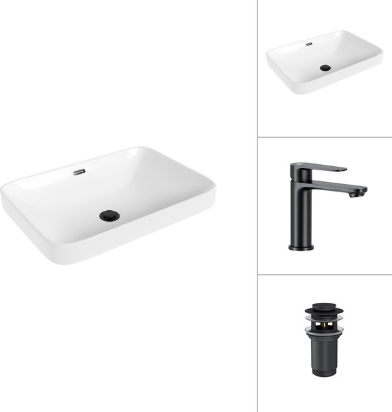 Изображение товара Умывальник со смесителем Lauter 21441B + Moon 21СК691BS с донным клапаном 21190B (черный матовый)