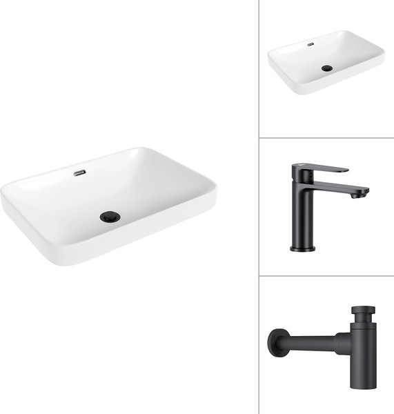 Изображение товара Умывальник со смесителем Lauter 21441B + Moon 21СК691BS с сифоном 21635B (черный матовый)