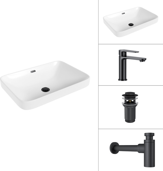 Изображение товара Умывальник со смесителем Lauter 21441B + Moon 21СК691BS + сифон 21635B + донный клапан 21190B (черный матовый)