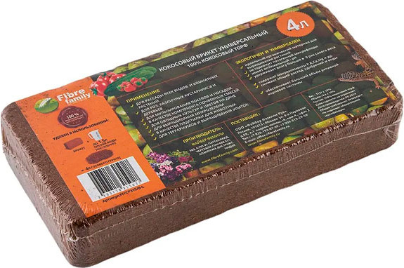 Изображение товара Торфяной грунт Fibre family Кокосовый торф в брикетах (4л)