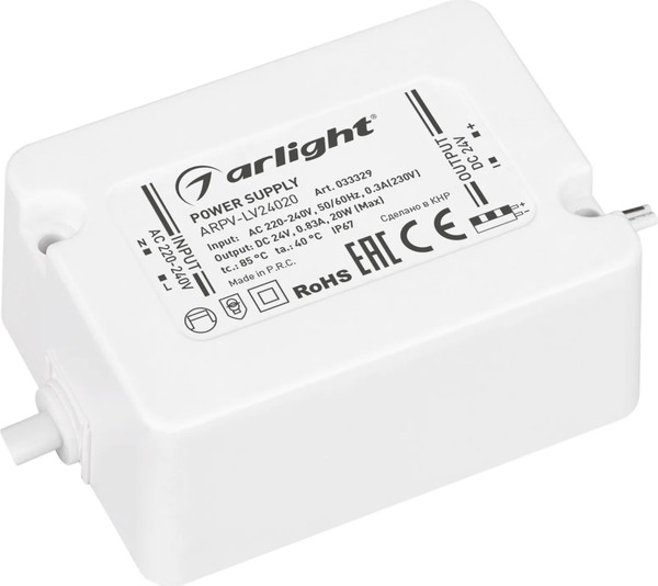 Изображение товара Блок питания для светильника Arlight ARPV-LV24020 24V 0.83A 20W / 033329