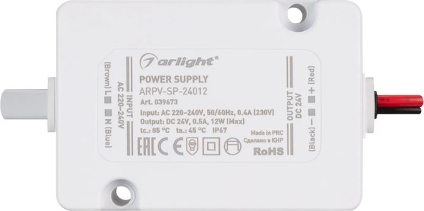 Изображение товара Блок питания для светильника Arlight ARPV-SP-24012 24V 0.5A 12W / 039673