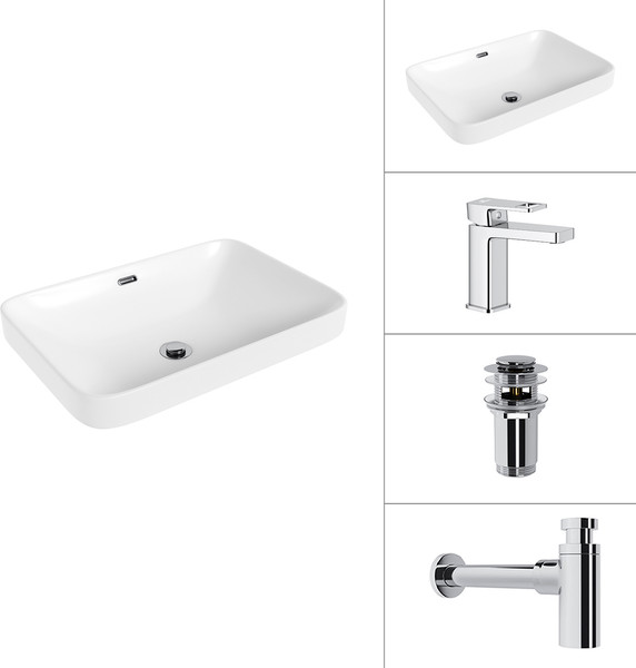 Изображение товара Умывальник со смесителем Lauter 21441B + Cascade 21СК655C + сифон 21635CH + донный кл. 21190CH (хром)