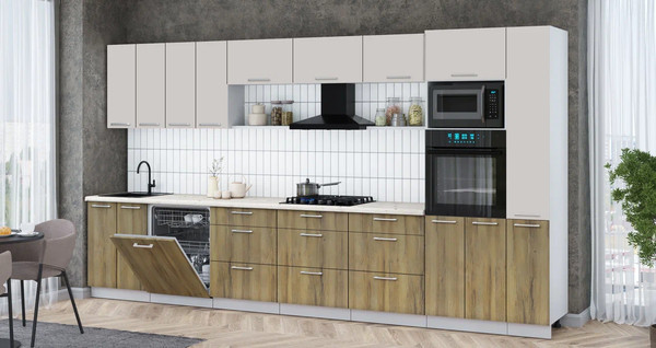 Изображение товара Кухонный гарнитур Интерлиния Мила Gloss 3.9-ПМ1 (дуб вотан/кашемир/бискайская сосна)