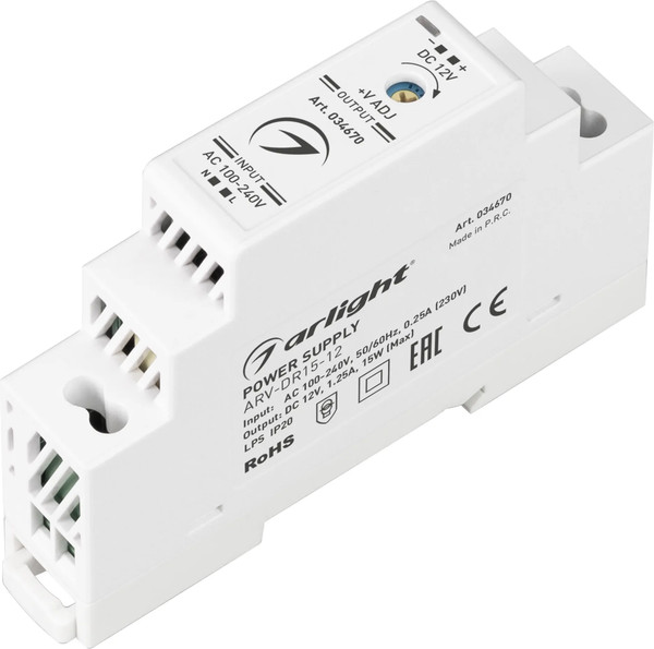 Изображение товара Блок питания для светильника Arlight ARV-DR15-12 12V 1.25A 15W / 034670