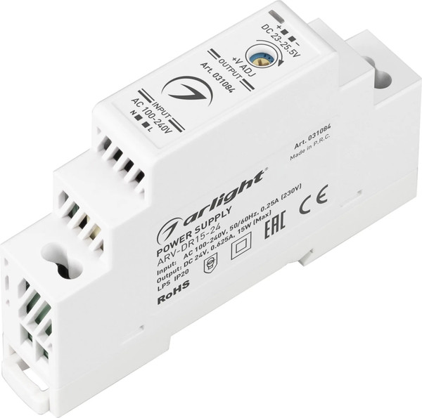 Изображение товара Блок питания для светильника Arlight ARV-DR15-24 24V 0.63A 15W / 031084
