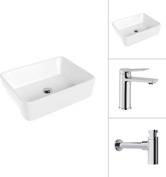 Изображение товара Умывальник со смесителем Lauter 21675 + Silk 21CK572С с сифоном 21635CH (хром)