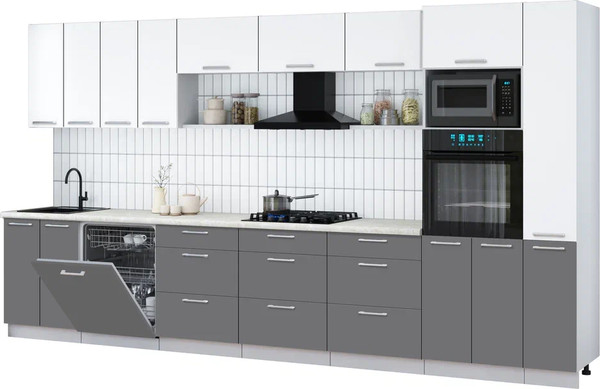 Изображение товара Кухонный гарнитур Интерлиния Мила Gloss 3.9-ПМ1 (серый/белый/опал светлый)