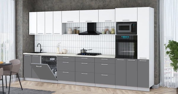 Изображение товара Кухонный гарнитур Интерлиния Мила Gloss 3.9-ПМ1 (серый/белый/опал светлый)