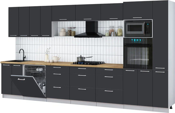 Изображение товара Кухонный гарнитур Интерлиния Мила Gloss 3.9-ПМ1 (пепел/пепел/дуб бунратти)