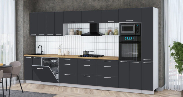 Изображение товара Кухонный гарнитур Интерлиния Мила Gloss 3.9-ПМ1 (пепел/пепел/дуб бунратти)