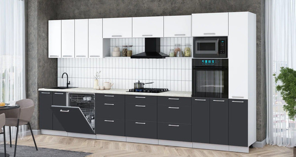 Изображение товара Кухонный гарнитур Интерлиния Мила Gloss 3.9-ПМ1 (пепел/белый/опал светлый)