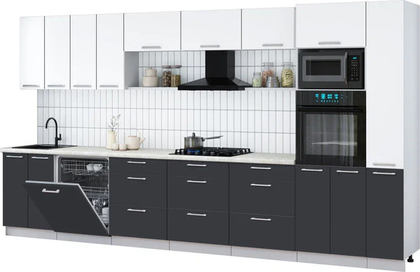 Изображение товара Кухонный гарнитур Интерлиния Мила Gloss 3.9-ПМ1 (пепел/белый/опал светлый)