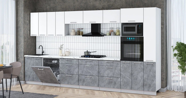 Изображение товара Кухонный гарнитур Интерлиния Мила Gloss 3.9-ПМ1 (керамика/белый/белый гранит)