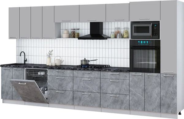 Изображение товара Кухонный гарнитур Интерлиния Мила Gloss 3.9-ПМ1 (керамика/грей/кастилло темный)