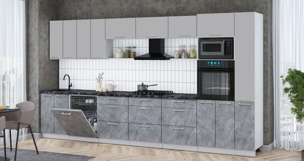 Изображение товара Кухонный гарнитур Интерлиния Мила Gloss 3.9-ПМ1 (керамика/грей/кастилло темный)