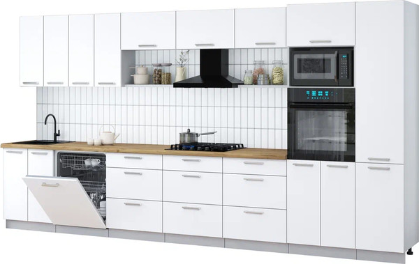 Изображение товара Кухонный гарнитур Интерлиния Мила Gloss 4.0-ПМ1 (белый/белый/дуб бунратти)