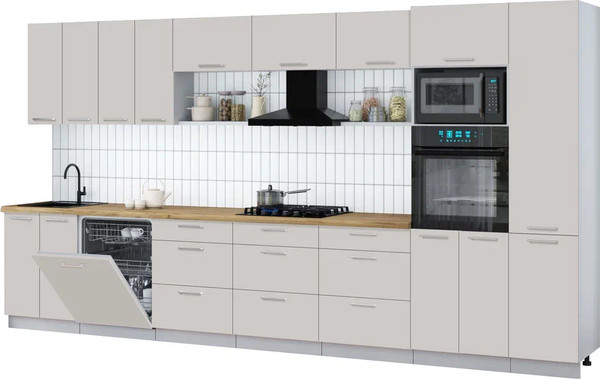 Изображение товара Кухонный гарнитур Интерлиния Мила Gloss 4.0-ПМ1 (кашемир/кашемир/дуб бунратти)