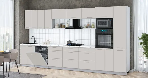 Изображение товара Кухонный гарнитур Интерлиния Мила Gloss 4.0-ПМ1 (кашемир/кашемир/белый гранит)