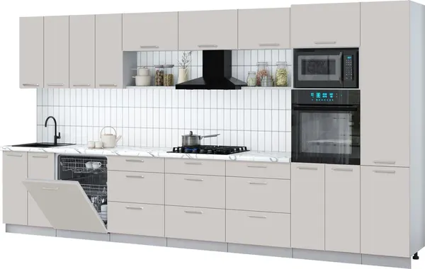 Изображение товара Кухонный гарнитур Интерлиния Мила Gloss 4.0-ПМ1 (кашемир/кашемир/белый гранит)