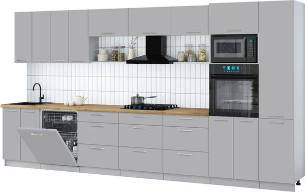 Изображение товара Кухонный гарнитур Интерлиния Мила Gloss 4.0-ПМ1 (грей/грей/дуб бунратти)