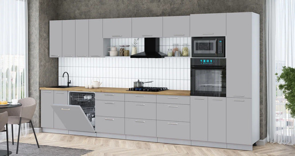 Изображение товара Кухонный гарнитур Интерлиния Мила Gloss 4.0-ПМ1 (грей/грей/дуб бунратти)