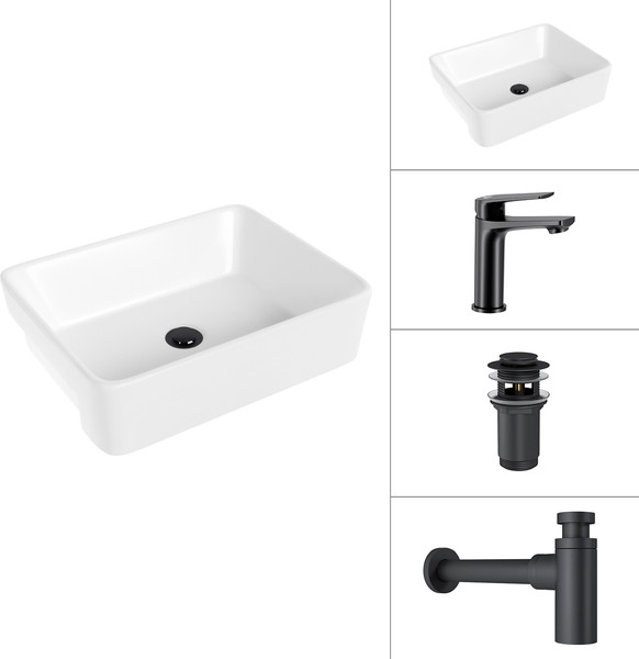 Изображение товара Умывальник со смесителем Lauter 21675 + Sky 21СК533BS + сифон 21635B + донный клапан 21190B (черный матовый)