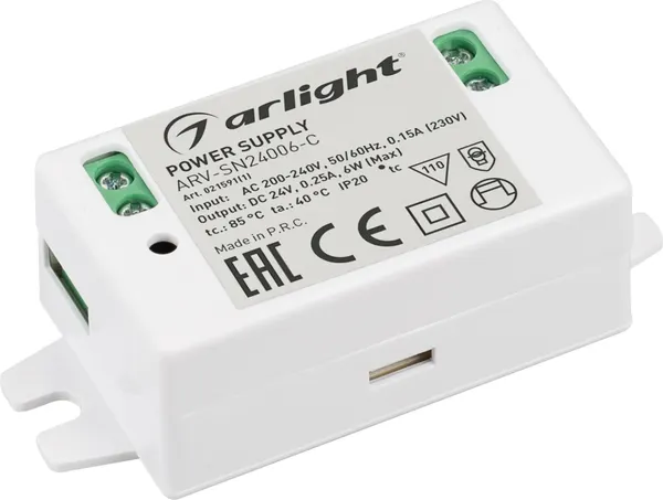 Изображение товара Блок питания для светильника Arlight ARV-SN24006-C 24V 0.25A 6W / 021591(1)
