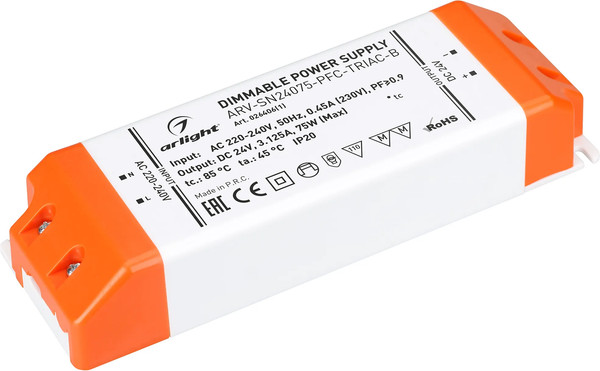 Изображение товара Блок питания для светильника Arlight ARV-SN24075-PFC-TRIAC-B 24V 3.1A 75W / 026406(1)