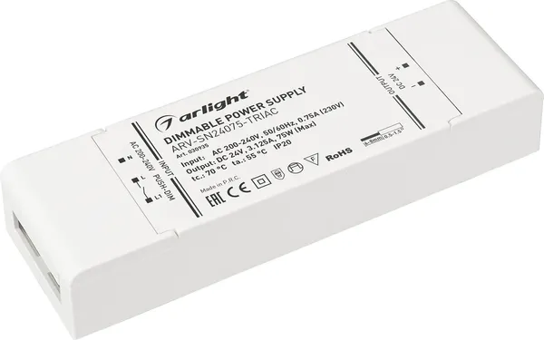 Блок питания для светильника Arlight ARV-SN24075-TRIAC 24V 3.125A 75W / 030935 — фото 4