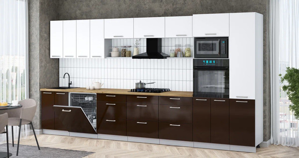 Изображение товара Кухонный гарнитур Интерлиния Мила Gloss 4.0-ПМ1 (шоколад глянец/белый/дуб бунратти)