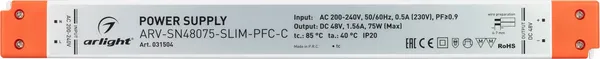 Изображение товара Блок питания для светильника Arlight ARV-SN48075-SLIM-PFC-C 48V 1.56A 75W / 031504