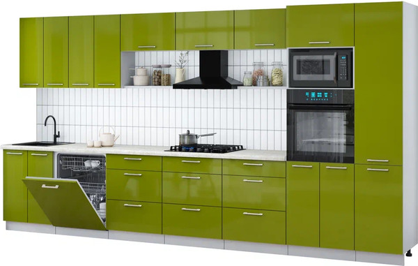 Изображение товара Кухонный гарнитур Интерлиния Мила Gloss 4.0-ПМ1 (яблоко глянец/яблоко глянец/опал светлый)