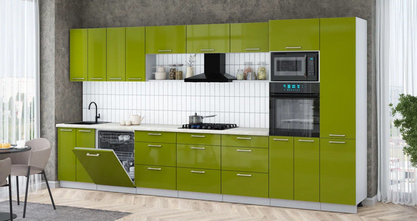 Изображение товара Кухонный гарнитур Интерлиния Мила Gloss 4.0-ПМ1 (яблоко глянец/яблоко глянец/опал светлый)