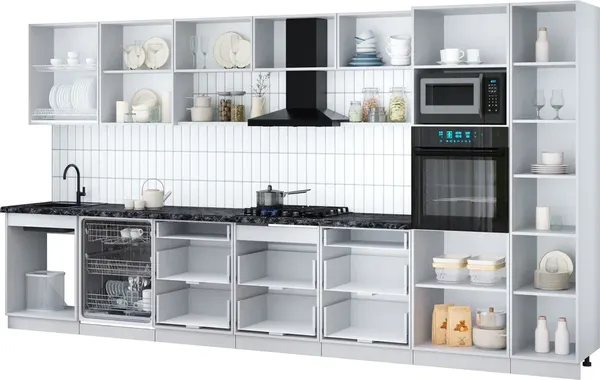 Изображение товара Кухонный гарнитур Интерлиния Мила Gloss 4.0-ПМ1 (черный глянец/белый глянец/белый гранит)