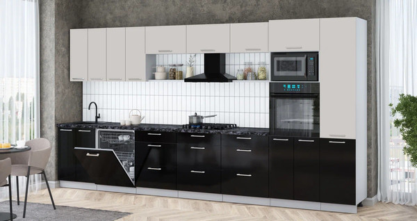 Изображение товара Кухонный гарнитур Интерлиния Мила Gloss 4.0-ПМ1 (черный глянец/кашемир/кастилло темный)