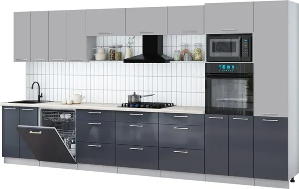 Изображение товара Кухонный гарнитур Интерлиния Мила Gloss 4.0-ПМ1 (асфальт глянец/грей/бискайская сосна)