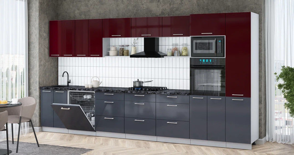 Изображение товара Кухонный гарнитур Интерлиния Мила Gloss 4.0-ПМ1 (асфальт глянец/бордовый глянец/кастилло темный)