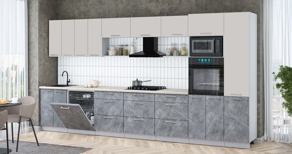 Изображение товара Кухонный гарнитур Интерлиния Мила Gloss 4.0-ПМ1 (керамика/кашемир/травертин серый)