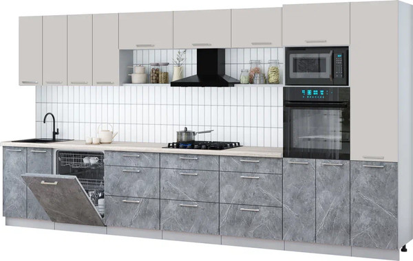 Изображение товара Кухонный гарнитур Интерлиния Мила Gloss 4.0-ПМ1 (керамика/кашемир/травертин серый)