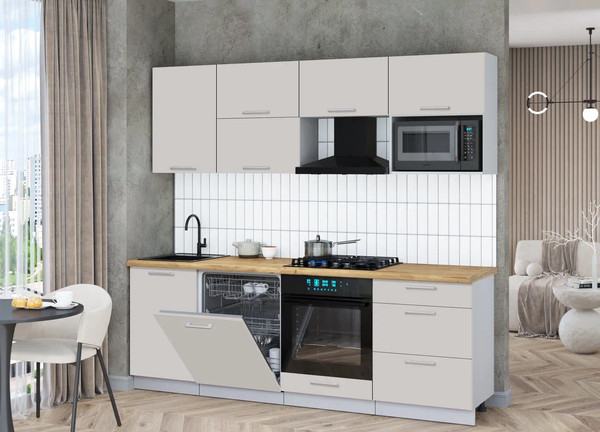 Изображение товара Кухонный гарнитур Интерлиния Мила Gloss 2.3-ПМ2 (кашемир/кашемир/дуб бунратти)